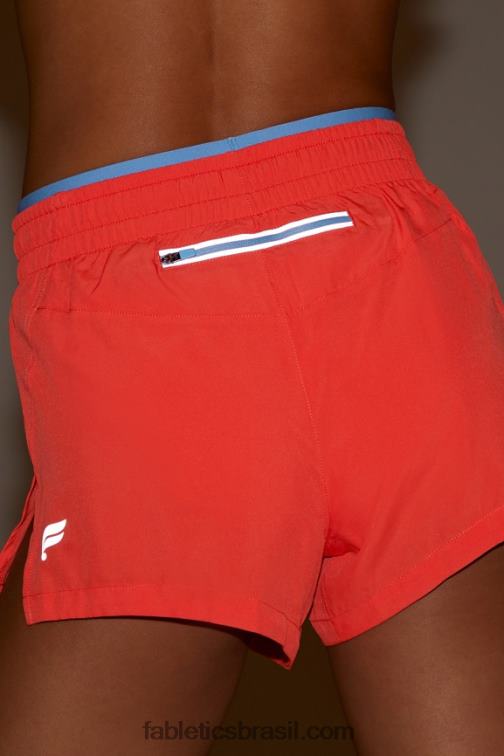 Fabletics néctar laranja/fuga da ilha/prata reflexiva 420HR274 respirar cintura média correr curto mulheres