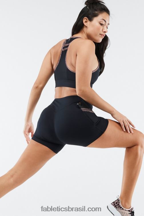 Fabletics preto/micro leopardo 420HR370 trinity motion365 cintura média 5'' curto mulheres