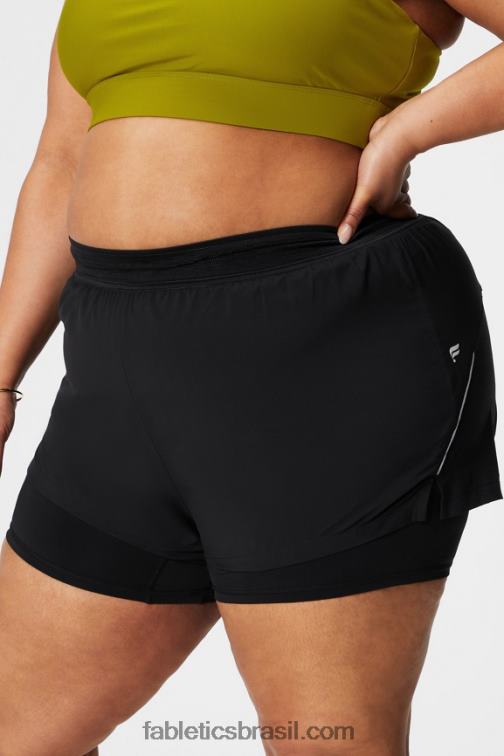 Fabletics preto/prata reflexivo 420HR599 corrida perfurada 5" curta mulheres