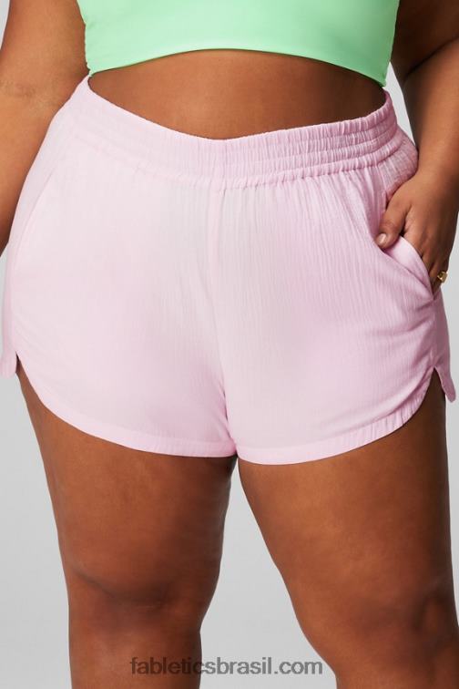 Fabletics shell macio/logotipo reflexivo 420HR247 short cintura alta em voile de algodão mulheres