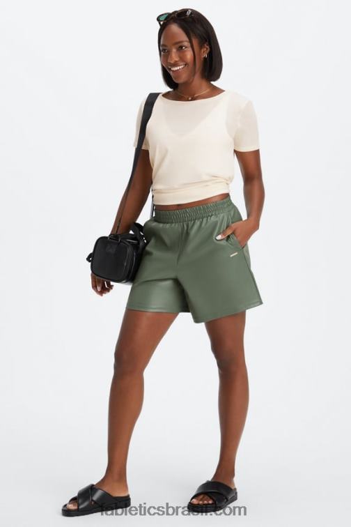 Fabletics tom rosa/areia 420HR357 short cintura alta couro vegano mulheres