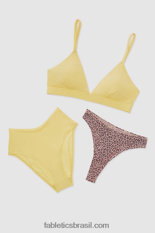 Fabletics alto beijo de leopardo vermelho 420HR2890 pacote nu de 3 peças mulheres