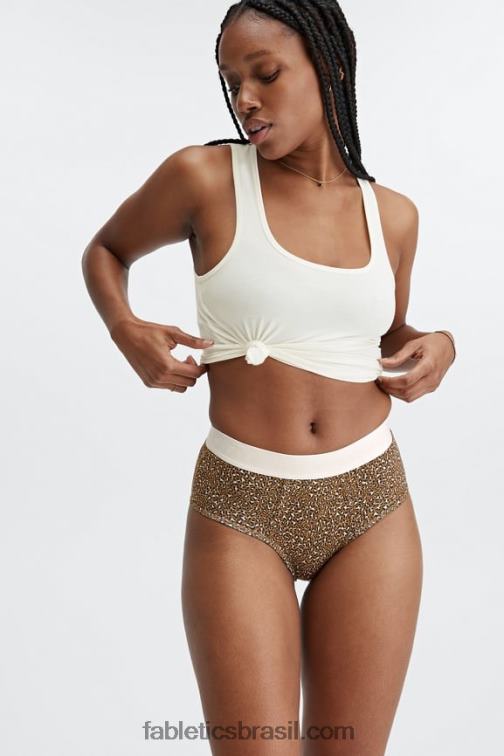 Fabletics mancha de leopardo de bronze escuro 420HR2866 Calcinha cintura alta 24-7 mulheres