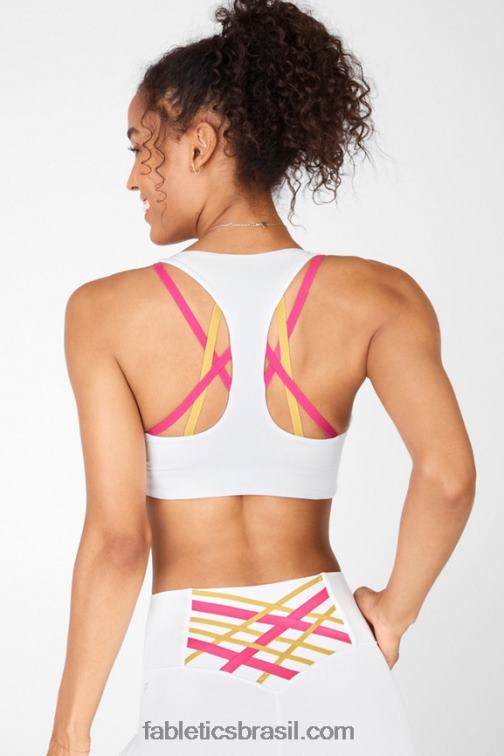 Fabletics branco/rosa de pelúcia multi 420HR1439 aumentar o sutiã esportivo de alto impacto mulheres