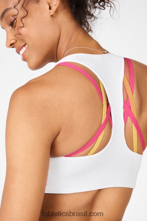 Fabletics branco/rosa de pelúcia multi 420HR1439 aumentar o sutiã esportivo de alto impacto mulheres