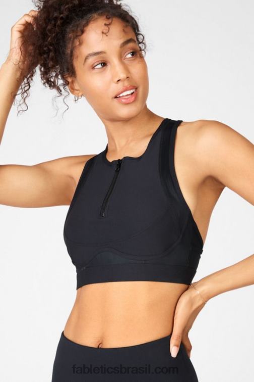 Fabletics preto 420HR1427 sutiã esportivo de alto impacto com zíper frontal mulheres