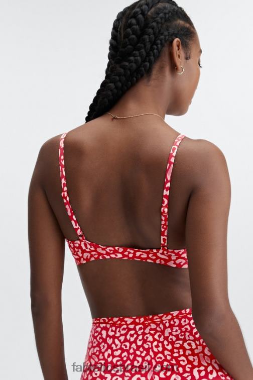 Fabletics alto beijo de leopardo vermelho 420HR1546 bralette triângulo de toque fino mulheres