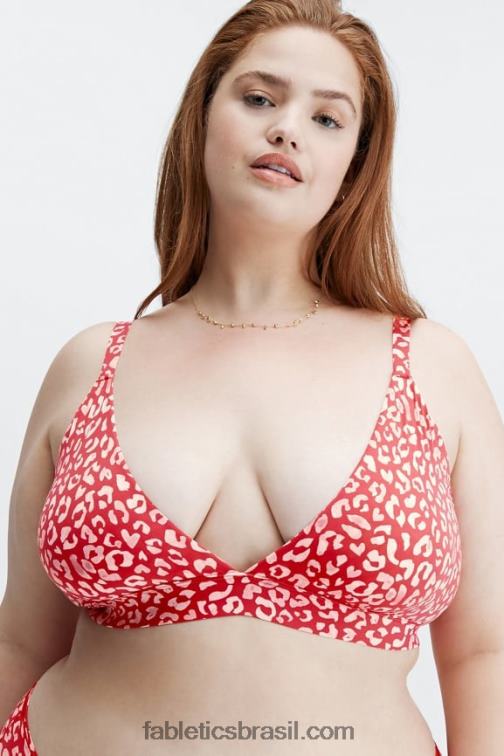 Fabletics alto beijo de leopardo vermelho 420HR1547 bralette triângulo de toque fino mulheres