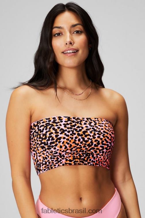 Fabletics bailarina brilhante/pontos de safári laranja flash/preto 420HR1503 top de banho cai-cai multiuso mulheres
