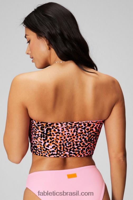 Fabletics bailarina brilhante/pontos de safári laranja flash/preto 420HR1503 top de banho cai-cai multiuso mulheres