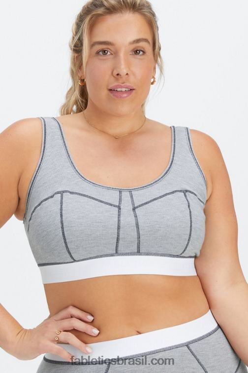 Fabletics clássico cinza urze/branco 420HR1536 sutiã waffle mulheres
