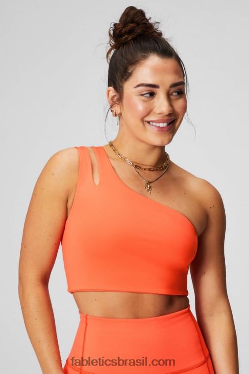 Fabletics laranja paixão 420HR1486 sutiã midi assimétrico alça dupla mulheres