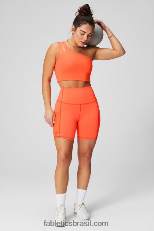 Fabletics laranja paixão 420HR1486 sutiã midi assimétrico alça dupla mulheres