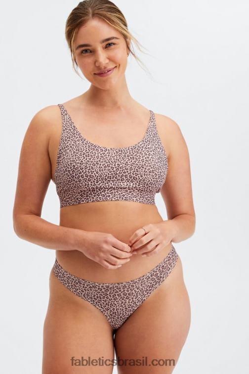 Fabletics mancha de leopardo roseta empoeirada 420HR1575 bralette decote canoa de toque fino mulheres
