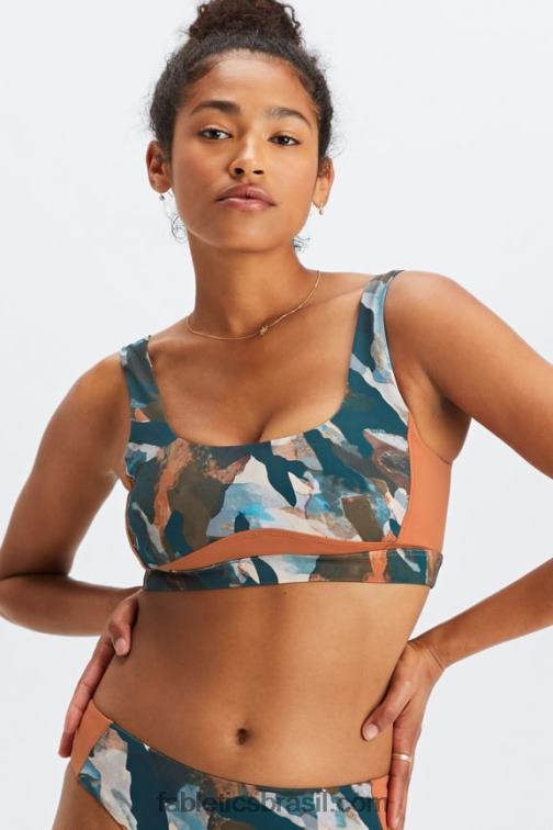 Fabletics pincel camuflagem/sequóia 420HR1606 sutiã de natação costas mulheres