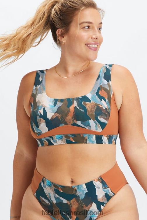 Fabletics pincel camuflagem/sequóia 420HR1607 sutiã de natação costas mulheres