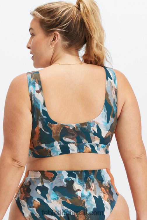 Fabletics pincel camuflagem/sequóia 420HR1607 sutiã de natação costas mulheres