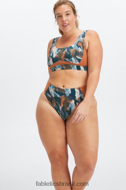 Fabletics pincel camuflagem/sequóia 420HR1607 sutiã de natação costas mulheres