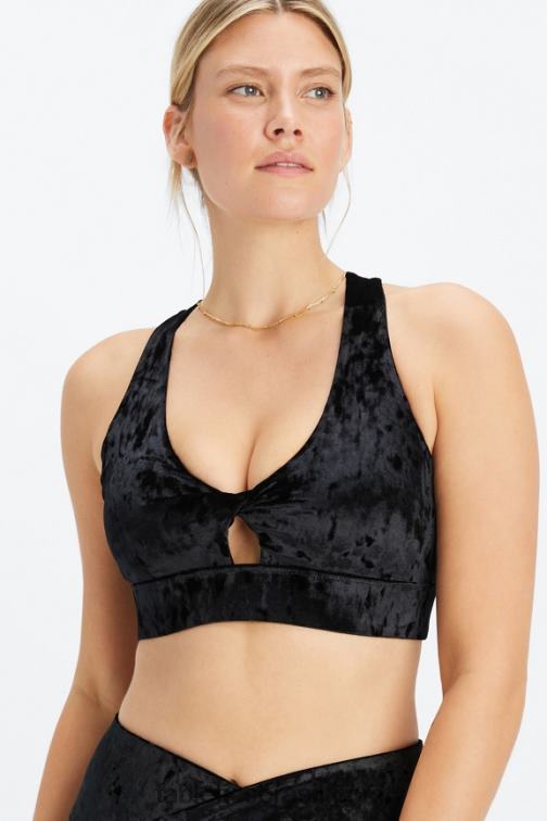 Fabletics preto 420HR1527 sutiã esportivo torcido de veludo oasis mulheres