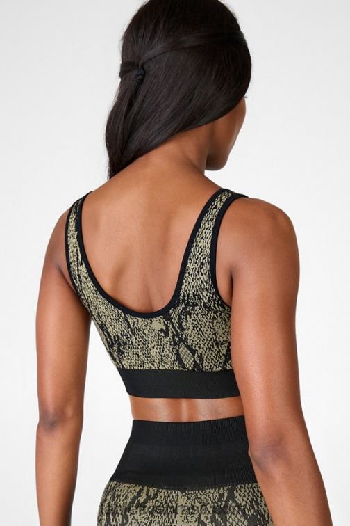 Fabletics réptil verde/preto 420HR1669 sutiã sem costura kamila mulheres