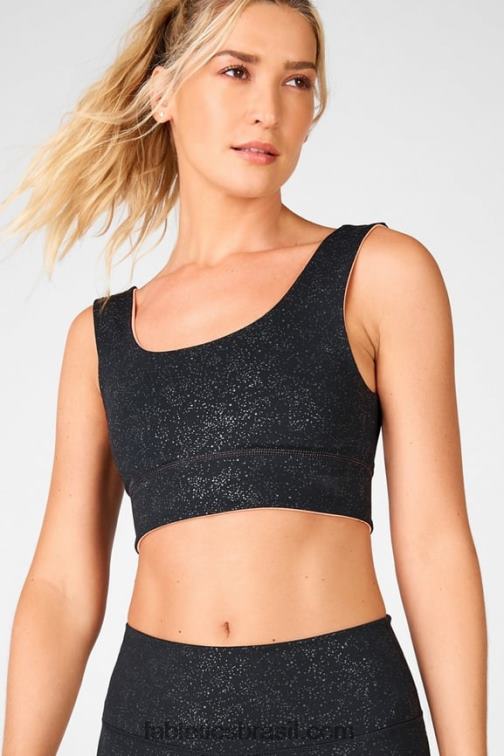 Fabletics Glitz claro preto/torta doce 420HR1876 sutiã esportivo reversível de impacto médio harlow mulheres