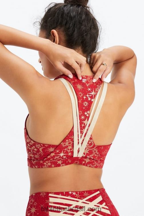 Fabletics Stardust vermelho escuro/ouro 420HR1783 boost sutiã esportivo de médio impacto 120 mulheres