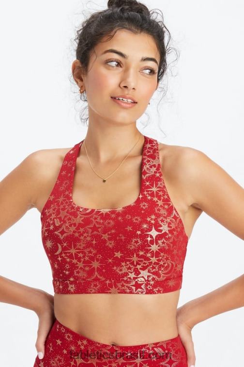 Fabletics Stardust vermelho escuro/ouro 420HR1783 boost sutiã esportivo de médio impacto 120 mulheres