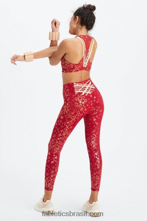 Fabletics Stardust vermelho escuro/ouro 420HR1783 boost sutiã esportivo de médio impacto 120 mulheres