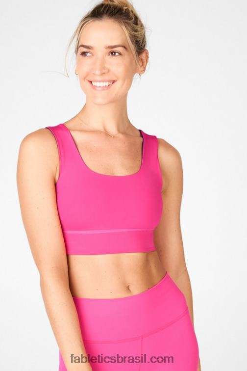 Fabletics azul nova/rosa de pelúcia 420HR1871 sutiã esportivo reversível de impacto médio harlow mulheres