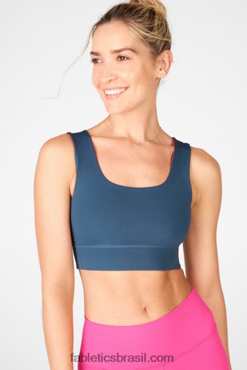 Fabletics azul nova/rosa de pelúcia 420HR1871 sutiã esportivo reversível de impacto médio harlow mulheres