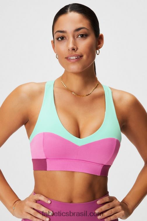 Fabletics baía enevoada/pink pop/bochechas rosadas 420HR1824 sutiã esportivo midi impacto médio para viagem 127 mulheres
