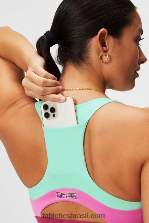 Fabletics baía enevoada/pink pop/bochechas rosadas 420HR1824 sutiã esportivo midi impacto médio para viagem 127 mulheres