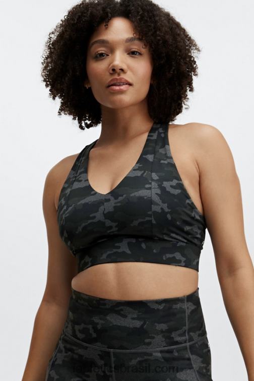 Fabletics camuflagem carvão/logotipo preto 420HR1835 sutiã esportivo midi impacto médio para viagem 130 mulheres