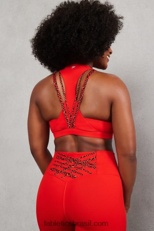 Fabletics cereja elétrica/mini leopardo cereja elétrica 420HR1785 boost sutiã esportivo de médio impacto 120 mulheres
