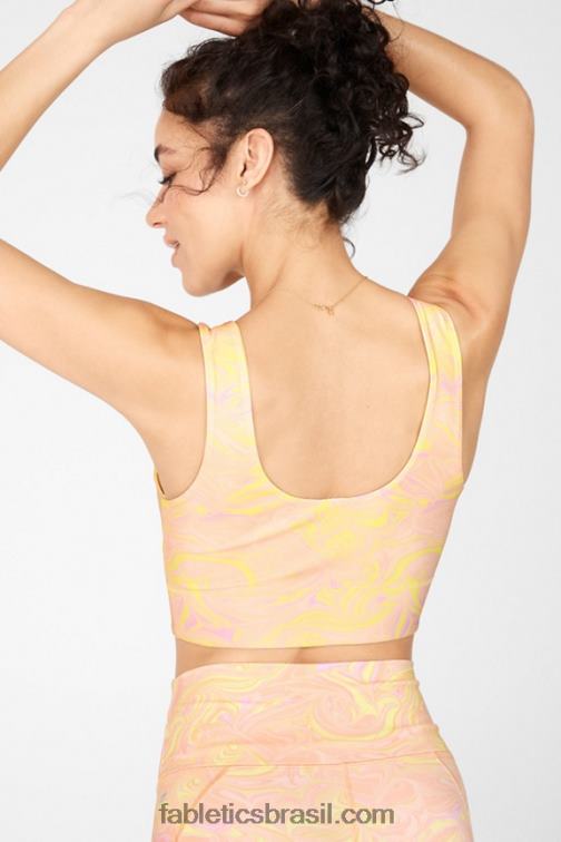 Fabletics creme de mármore/limão 420HR1874 sutiã esportivo reversível de impacto médio harlow mulheres