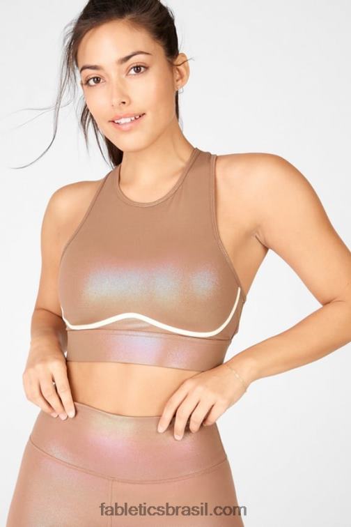 Fabletics iridescente mocha/duna de areia 420HR1920 sutiã esportivo blare cross back médio impacto brilho mulheres