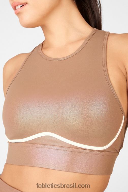 Fabletics iridescente mocha/duna de areia 420HR1920 sutiã esportivo blare cross back médio impacto brilho mulheres