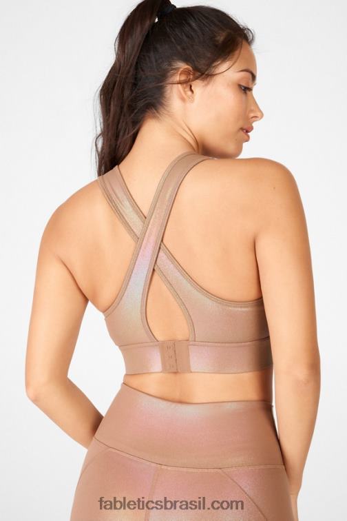 Fabletics iridescente mocha/duna de areia 420HR1920 sutiã esportivo blare cross back médio impacto brilho mulheres
