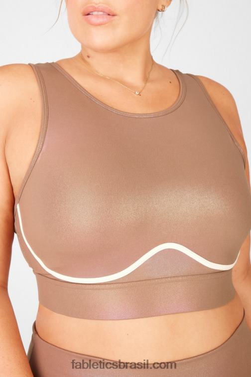 Fabletics iridescente mocha/duna de areia 420HR1921 sutiã esportivo blare cross back médio impacto brilho mulheres