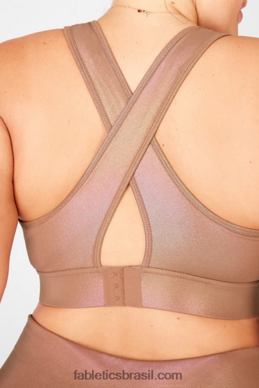 Fabletics iridescente mocha/duna de areia 420HR1921 sutiã esportivo blare cross back médio impacto brilho mulheres