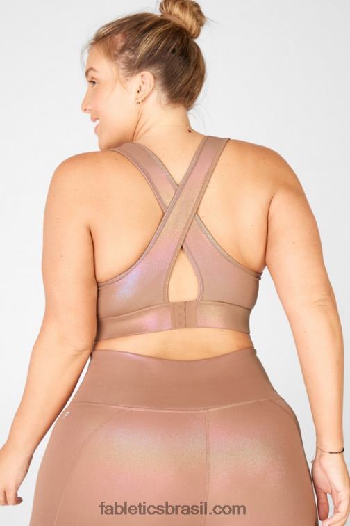 Fabletics iridescente mocha/duna de areia 420HR1921 sutiã esportivo blare cross back médio impacto brilho mulheres