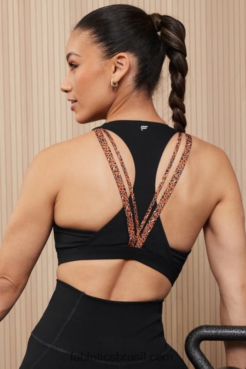 Fabletics leo ondulado preto/ocre queimado 420HR1794 boost sutiã esportivo de médio impacto 122 mulheres