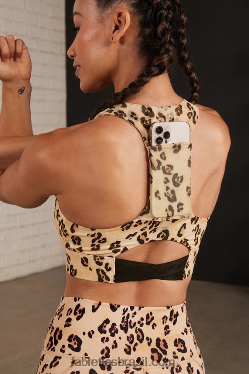 Fabletics leopardo do deserto 420HR1828 sutiã esportivo midi impacto médio para viagem 128 mulheres