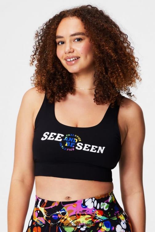 Fabletics preto caleidoscópico/preto 420HR1849 sutiã esportivo harlyn midi de impacto médio mulheres