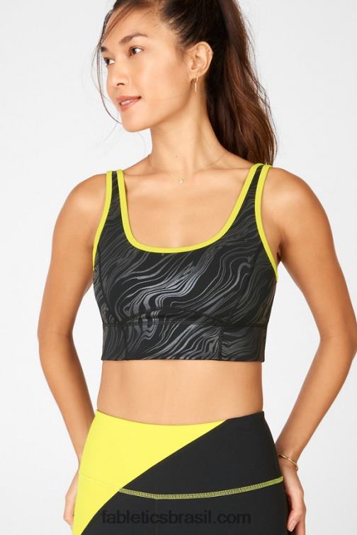 Fabletics preto pequeno marmorizado/raspas 420HR1939 prue sutiã esportivo de médio impacto mulheres