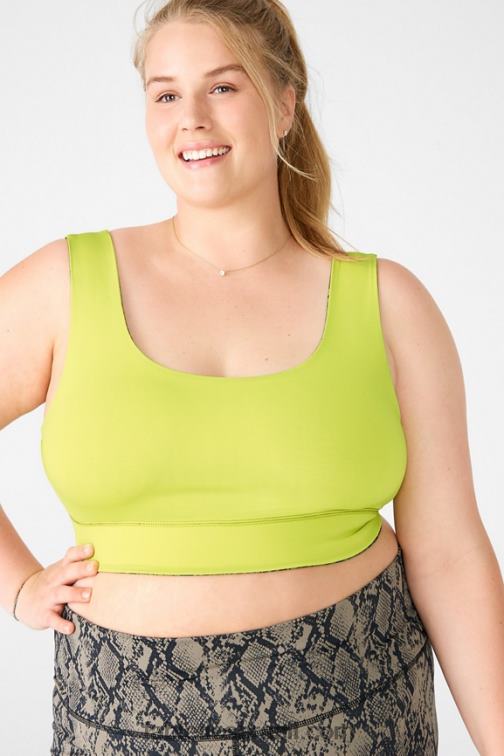 Fabletics réptil verde/folha 420HR1877 sutiã esportivo reversível de impacto médio harlow mulheres