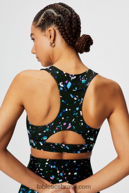 Fabletics terrazzo preto 420HR1825 sutiã esportivo midi impacto médio para viagem 128 mulheres