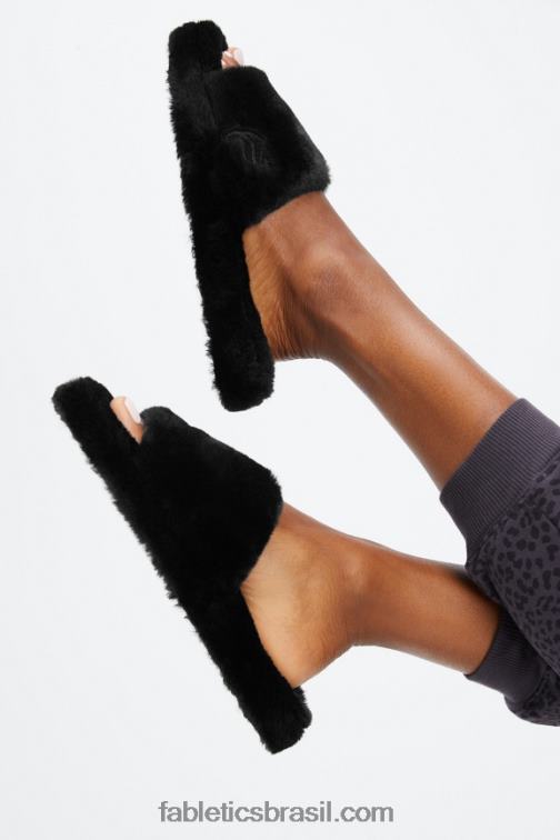 Fabletics preto 420HR2947 chinelo de pele mulheres
