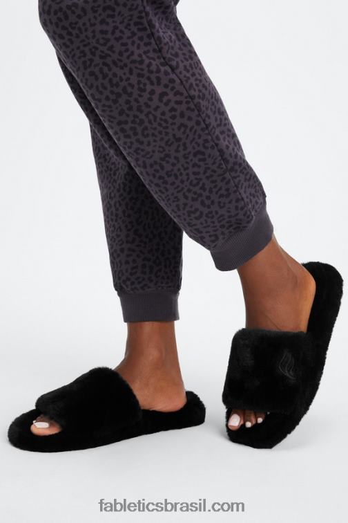 Fabletics preto 420HR2947 chinelo de pele mulheres