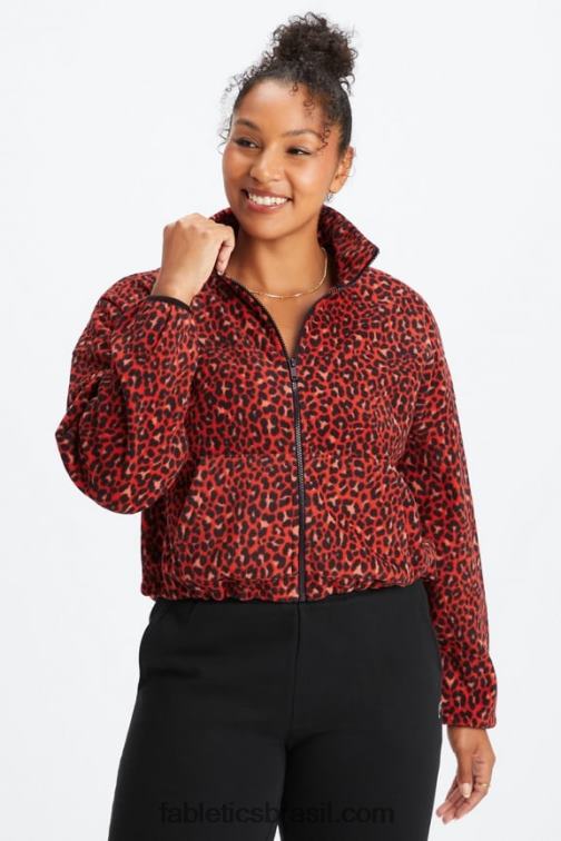 Fabletics elétrico cereja clássico leopardo/preto 420HR2779 rayne polar polar com zíper mulheres